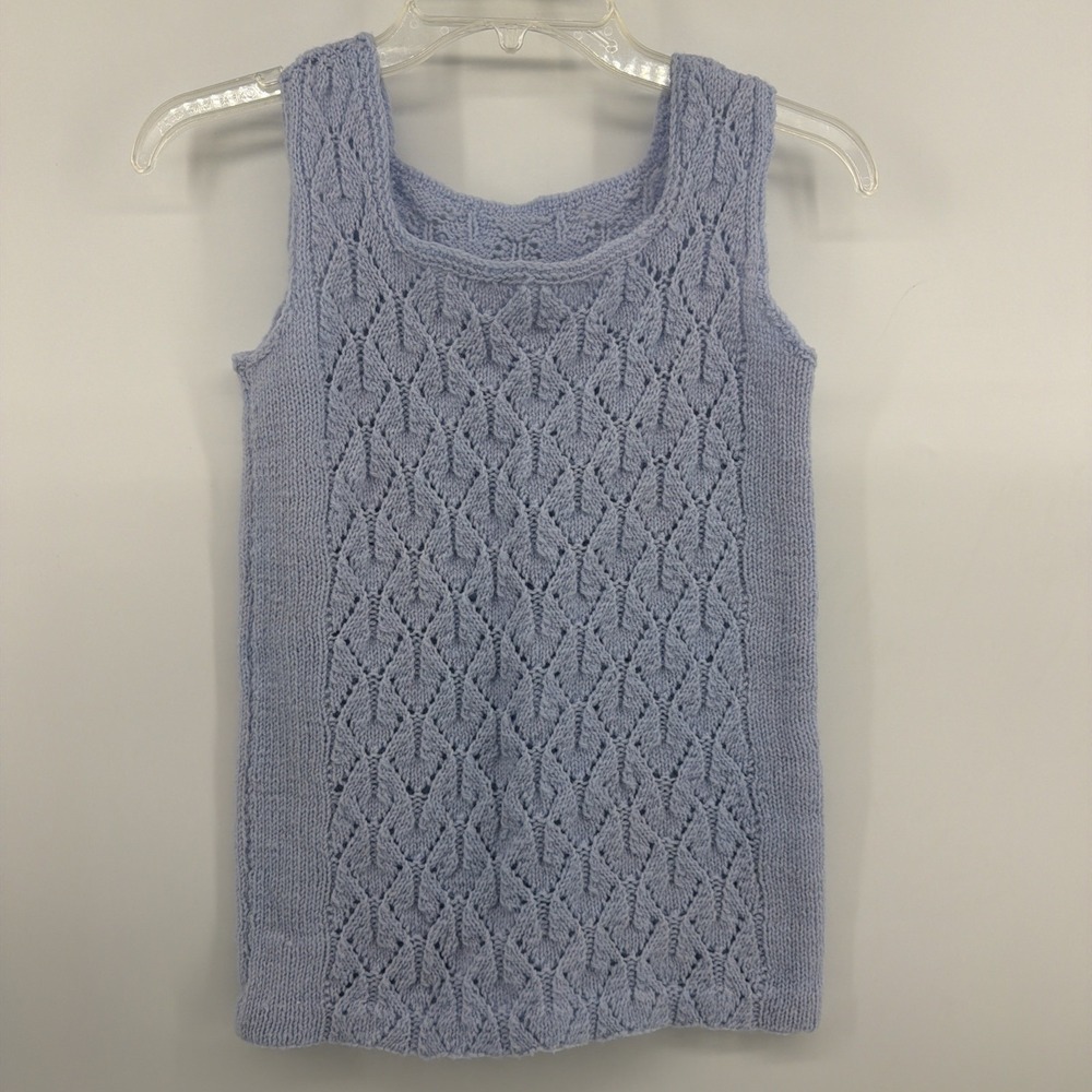 Vintage Handmade Baby Blue Cable Knit Sweater Vest Pullover XS/S Cottagecore